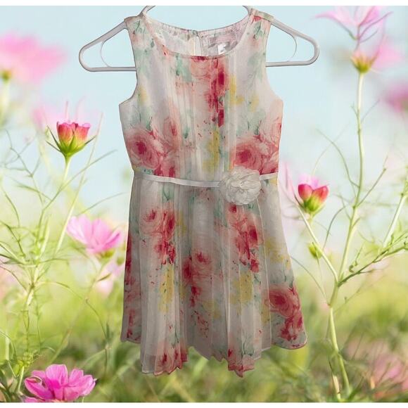 Janie And Jack Girls Pink And White Floral Sleeveless Sunday Dress Size 6 - Picture 3 of 14